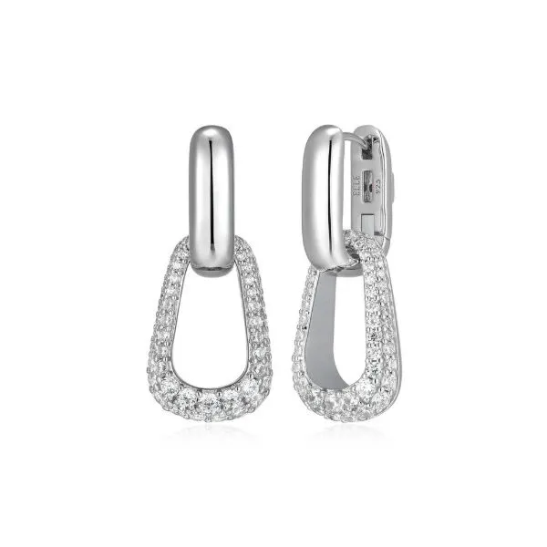 Sterling Silver Huggie Hoop with Cubic Zirconia Drop Earrings Erickson Jewelers Iron Mountain, MI