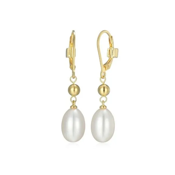 Sterling Silver Yellow Gold Plated Bead and Pearl Drop Earrings Erickson Jewelers Iron Mountain, MI