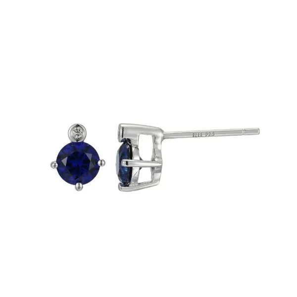 Sterling Silver Created Sapphire and Lab Grown Diamond Stud Earrings Erickson Jewelers Iron Mountain, MI