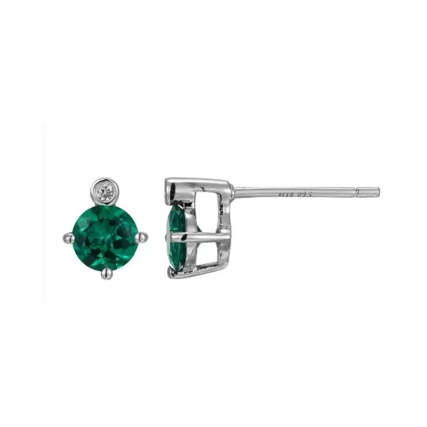 Sterling Silver Created Emerald and Lab Grown Diamond Stud Earrings Erickson Jewelers Iron Mountain, MI