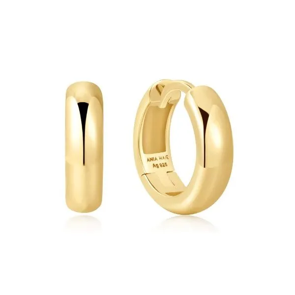 Sterling Silver Yellow Gold Plated Dome Band Huggie Hoop Earrings Erickson Jewelers Iron Mountain, MI