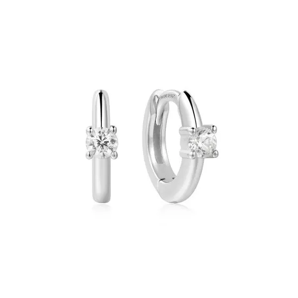 Sterling Silver Solitaire Cubic Zirconia Huggie Hoop Earrings Erickson Jewelers Iron Mountain, MI