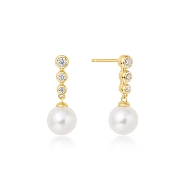 Sterling Silver Yellow Gold Plated Cubic Zirconia and Pearl Drop Earrings Erickson Jewelers Iron Mountain, MI