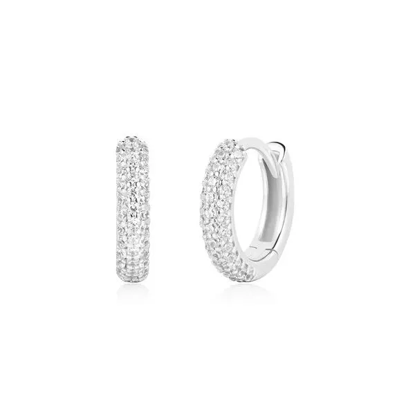 Sterling Silver Pave Cubic Zirconia Huggie Hoop Earrings Erickson Jewelers Iron Mountain, MI