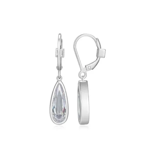 Sterling Silver Bezel Set Pear Cubic Zirconia Leverback Earrings Erickson Jewelers Iron Mountain, MI