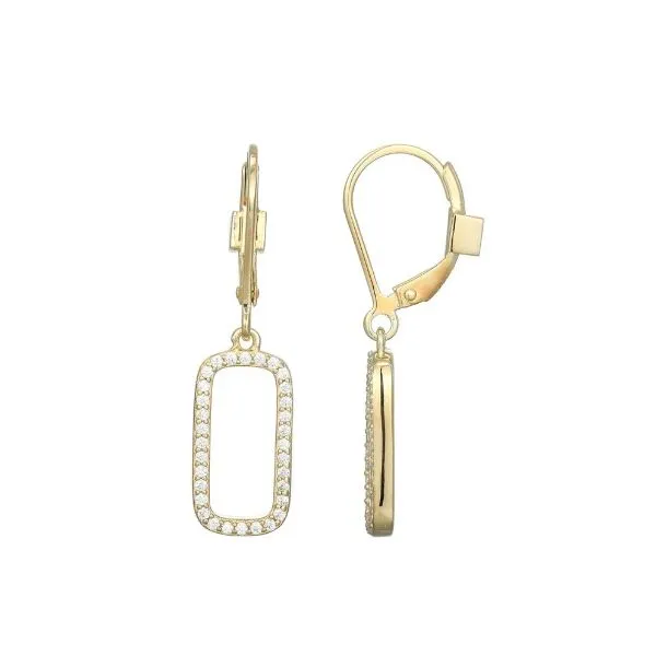Sterling Silver with Yellow Gold Plating Cubic Zirconia Paperclip Link Leverback Earrings Erickson Jewelers Iron Mountain, MI