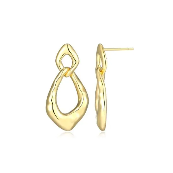 Sterling Silver with Yellow Gold Plating Modern Hammered Drop Stud Earrings Erickson Jewelers Iron Mountain, MI