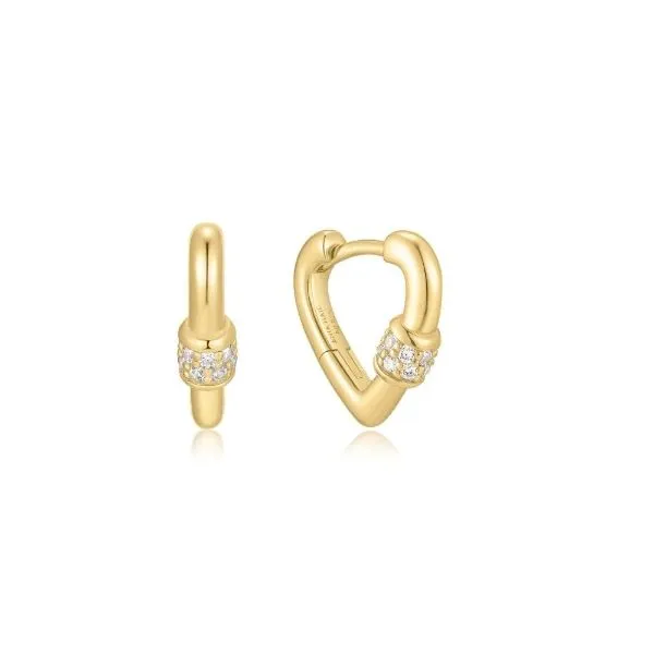 Sterling Silver with Yellow Gold Plating Mini Heart Huggie Hoop Earrings Erickson Jewelers Iron Mountain, MI