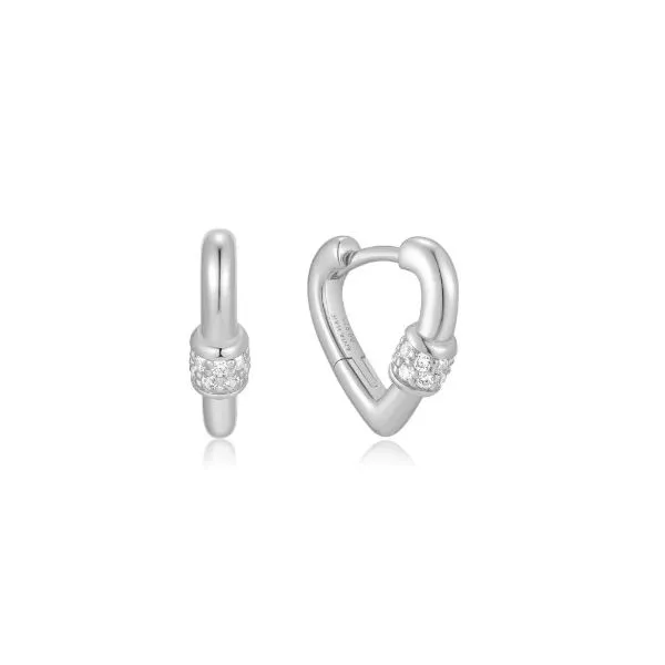 Platinum Mini Heart Huggie Hoop Earrings Erickson Jewelers Iron Mountain, MI