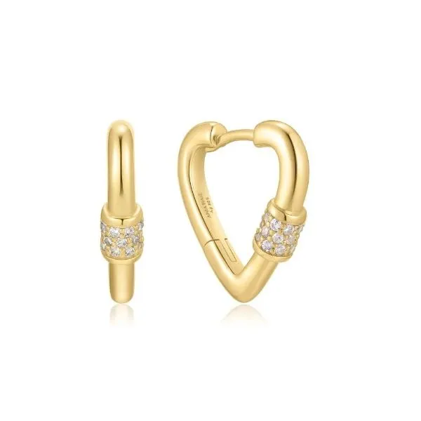 Sterling Silver with Yellow Gold Plating Heart Huggie Hoop Earrings Erickson Jewelers Iron Mountain, MI