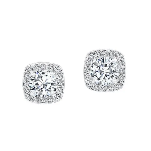 Sterling Silver Cubic Zirconia Halo Stud Earrings Erickson Jewelers Iron Mountain, MI