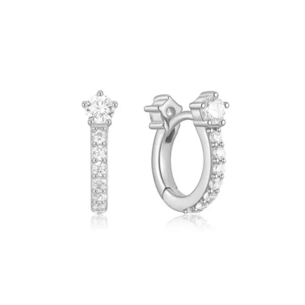 Sterling Silver CZ Pave Huggie Hoop Earrings Erickson Jewelers Iron Mountain, MI