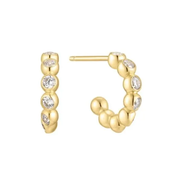 Sterling Silver Yellow Gold Plated Sparkle CZ Huggie Hoop Earrings Erickson Jewelers Iron Mountain, MI