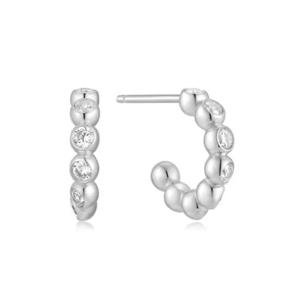 Sterling Silver Sparkle CZ Open Huggie Hoop Earrings Erickson Jewelers Iron Mountain, MI