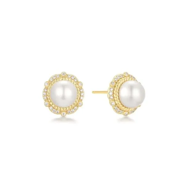 Sterling Silver Yellow Gold Plated Pearl Stud Earrings Erickson Jewelers Iron Mountain, MI