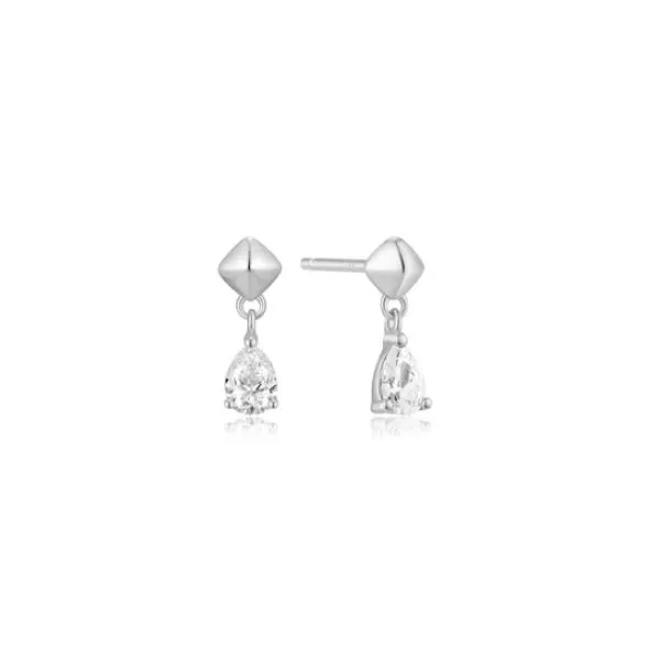 SILVER PYRAMID WITH PEAR DANGLE DROP STUD EARRINGS Erickson Jewelers Iron Mountain, MI