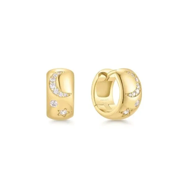 Sterling Silver Celestial Chunky Huggie Hoop Earrings Erickson Jewelers Iron Mountain, MI