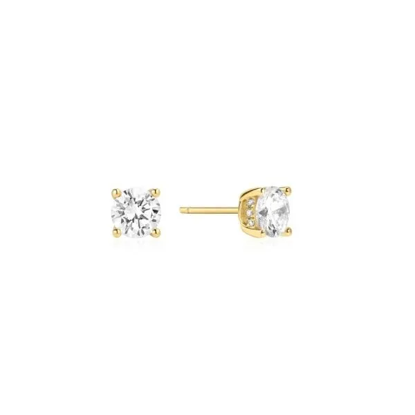 Sterling Silver Yellow Gold Plated Cubic Zirconia Stud Earrings Erickson Jewelers Iron Mountain, MI