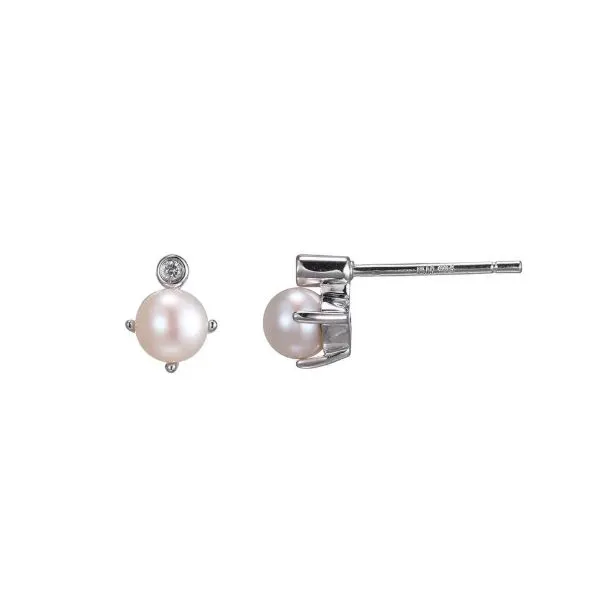 Sterling Silver Freshwater Pearl Diamond Stud Earrings Erickson Jewelers Iron Mountain, MI