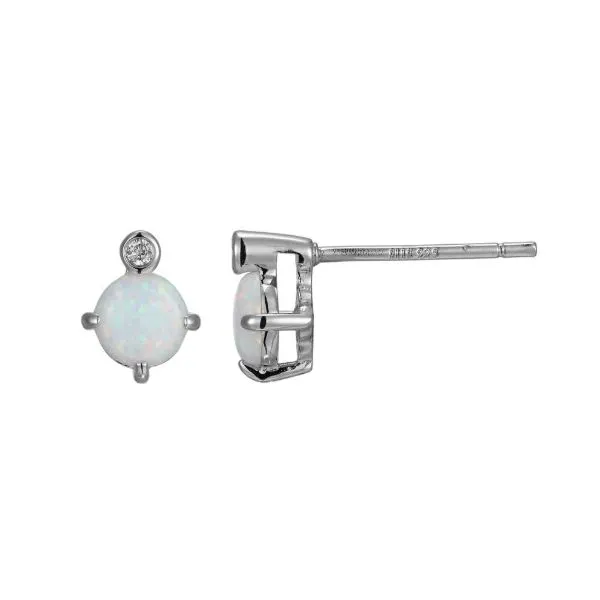 Sterling Silver Created Opal Diamond Stud Earrings Erickson Jewelers Iron Mountain, MI