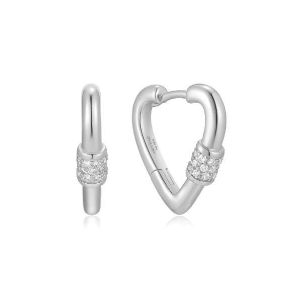 Sterling Silver Heart and Cubic Zirconia Clasp Huggie Hoop Earrings Erickson Jewelers Iron Mountain, MI