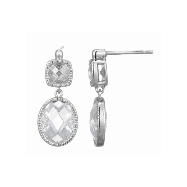 Sterling Silver Cushion and Oval Cubic Zirconia Drop Earrings Erickson Jewelers Iron Mountain, MI