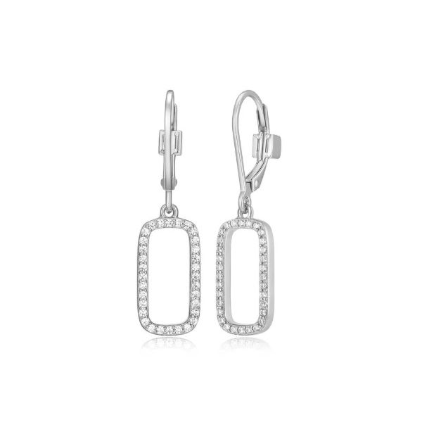 Sterling Silver Cubic Zirconia Paperclip Link Leverback Earrings Erickson Jewelers Iron Mountain, MI