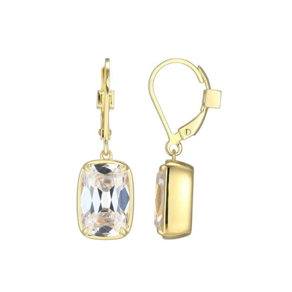 Sterling Silver with Yellow Gold Plating Cubic Zirconia Leverback Earrings Erickson Jewelers Iron Mountain, MI