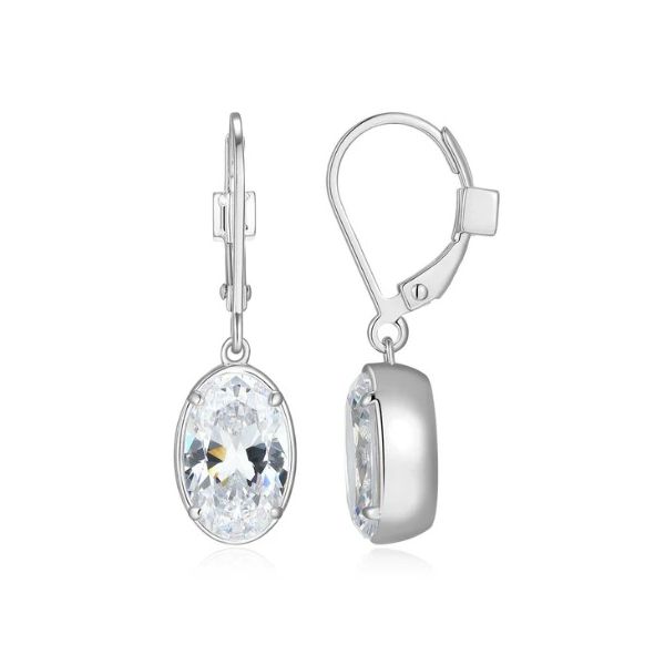 Sterling Silver Oval Cubic Zirconia Leverback Earrings Erickson Jewelers Iron Mountain, MI