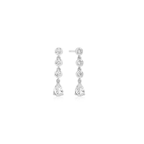 Sterling Silver Cubic Zirconia Pears Prong Set & Bezel Round Dangle Stud Earrings Erickson Jewelers Iron Mountain, MI