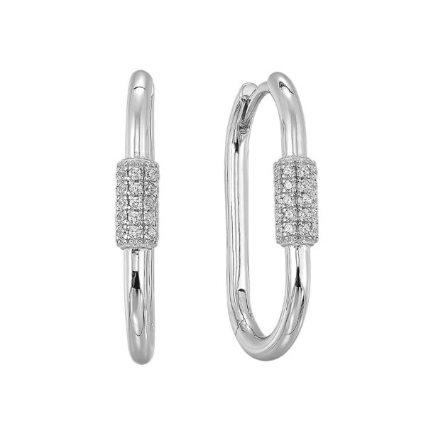 Sterling Silver Cubic Zirconia Oval Link Hoop Earrings Erickson Jewelers Iron Mountain, MI
