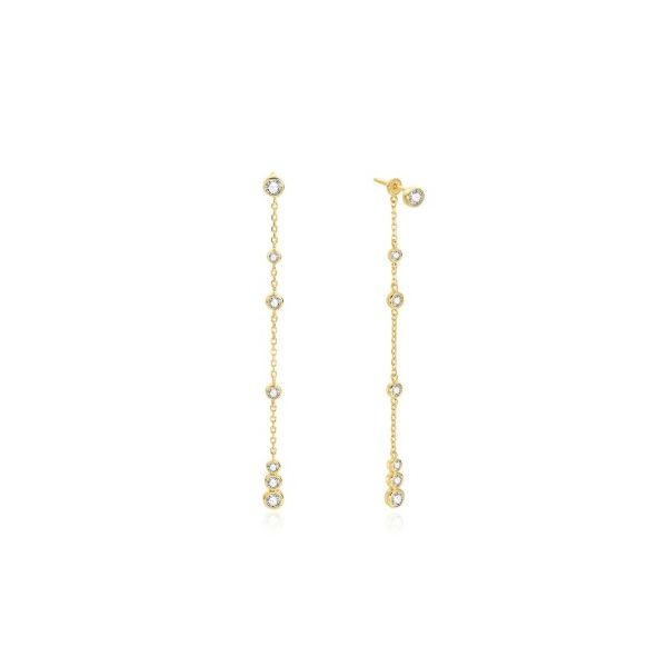 Sterling Silver Yellow Gold Plated Cascade Station Drop Stud Earrings Erickson Jewelers Iron Mountain, MI