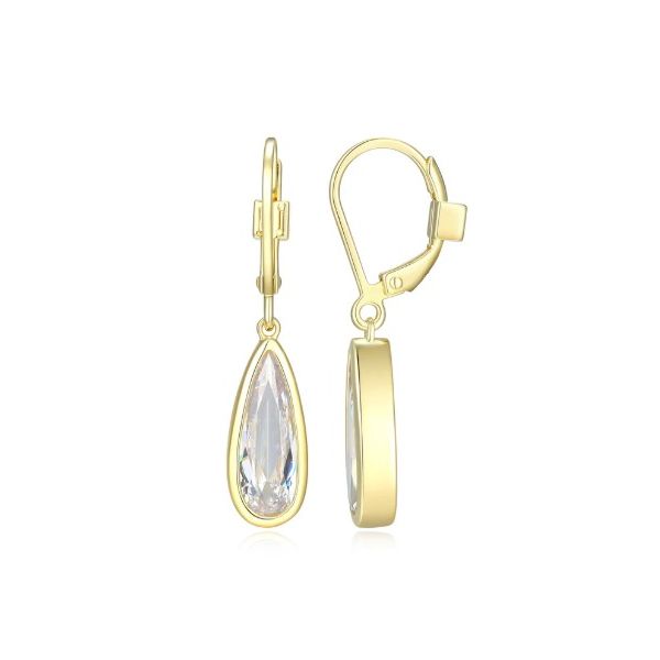 Sterling Silver Yellow Gold Plated Bezel Set Pear Cubic Zirconia Leverback Earrings Erickson Jewelers Iron Mountain, MI