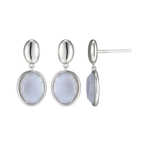 Sterling Silver Blue Lace Agate Oval Drop Stud Earrings Erickson Jewelers Iron Mountain, MI