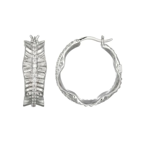 Sterling Silver Cubic Zirconia Butterflied Medium Hoop Earrings Erickson Jewelers Iron Mountain, MI
