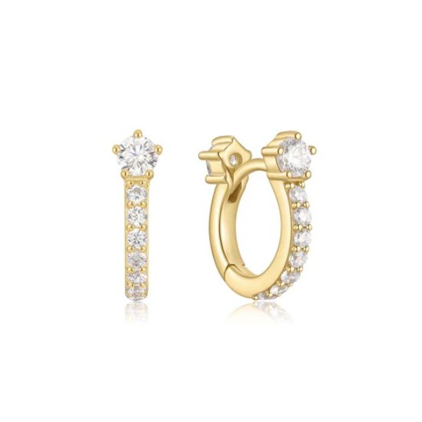 Sterling Silver with Yellow Gold Plated CZ Pave Huggie Hoop Earrings Erickson Jewelers Iron Mountain, MI