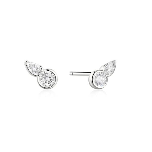 Sterling Silver Bezel Cubic Zirconia Round & Marquise Shaped Stud Earrings Erickson Jewelers Iron Mountain, MI