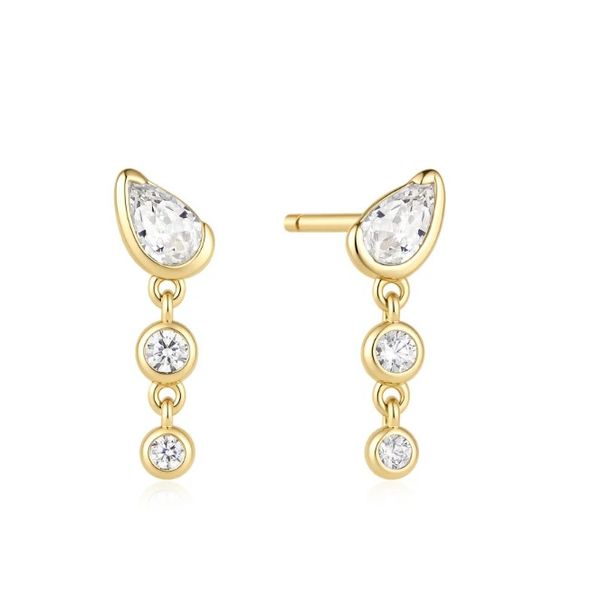 14K Yellow Gold Cubic Zirconia Marquise and Round Bezel Drop Stud Earrings Erickson Jewelers Iron Mountain, MI