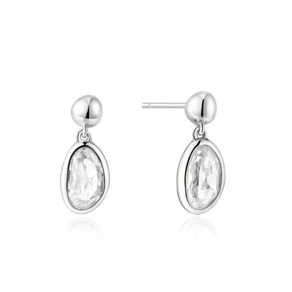 Sterling Silver Cubic Zirconia Bezel Organic Pebble Dangle Stud Earrings Erickson Jewelers Iron Mountain, MI