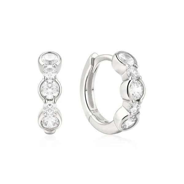 Sterling Silver Cubic Zirconia Alternating Half-Bezel Huggie Hoop Earrings Erickson Jewelers Iron Mountain, MI