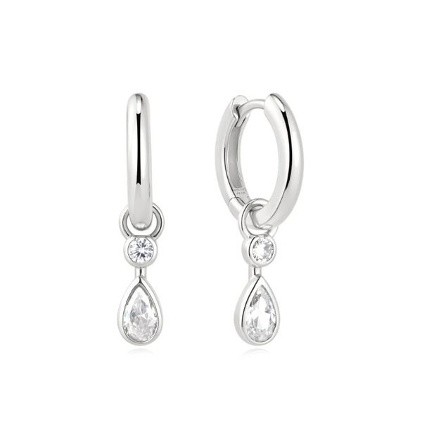 Sterling Silver Dangle Cubic Zirconia Huggie Hoop Earrings Erickson Jewelers Iron Mountain, MI