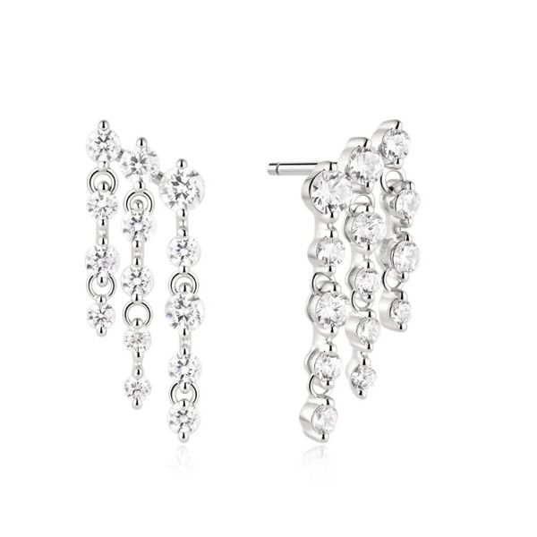 Sterling Silver Cubic Zirconia Triple Fringe Stud Earrings Erickson Jewelers Iron Mountain, MI