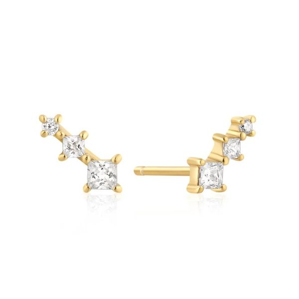 Sterling Silver Yellow Gold Plated Cubic Zirconia Graduated Trio Stud Earrings Erickson Jewelers Iron Mountain, MI