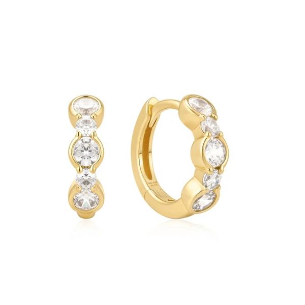 Sterling Silver Yellow Gold Plated CZ Half-Bezel Huggie Hoop Earrings Erickson Jewelers Iron Mountain, MI