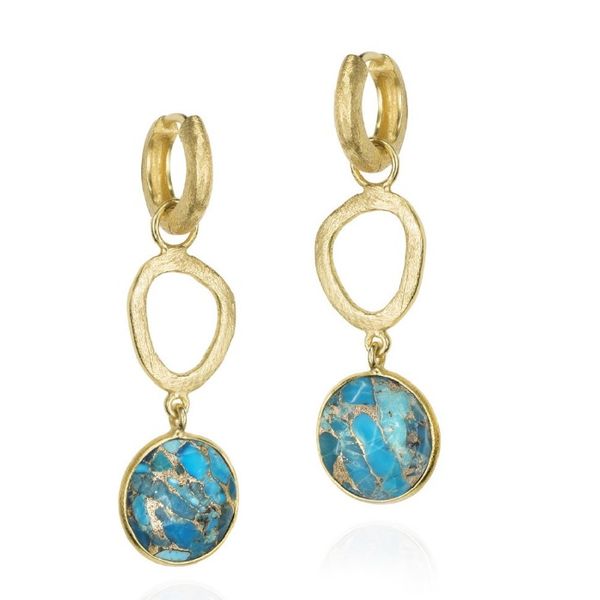 Sterling Silver 18K Vermeil Plated Turquoise Drop Hoop Earrings Erickson Jewelers Iron Mountain, MI