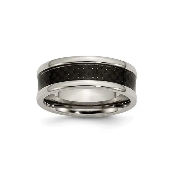 8mm Rounded Titanium Carbon Fiber Inlay Ring Erickson Jewelers Iron Mountain, MI