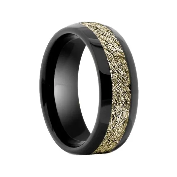 Black Tungsten Ring with Meteorite Inlay Erickson Jewelers Iron Mountain, MI