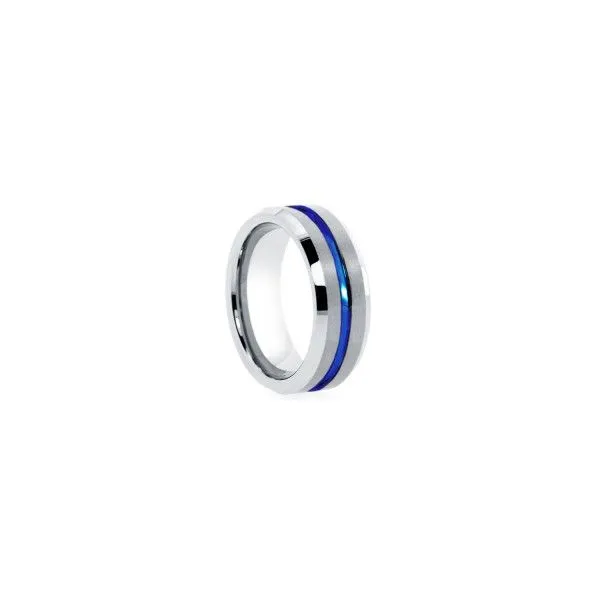 Tungsten Blue Line Men's Band Erickson Jewelers Iron Mountain, MI