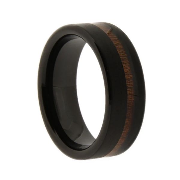 Tungsten Wood Inlay Band Ring Erickson Jewelers Iron Mountain, MI