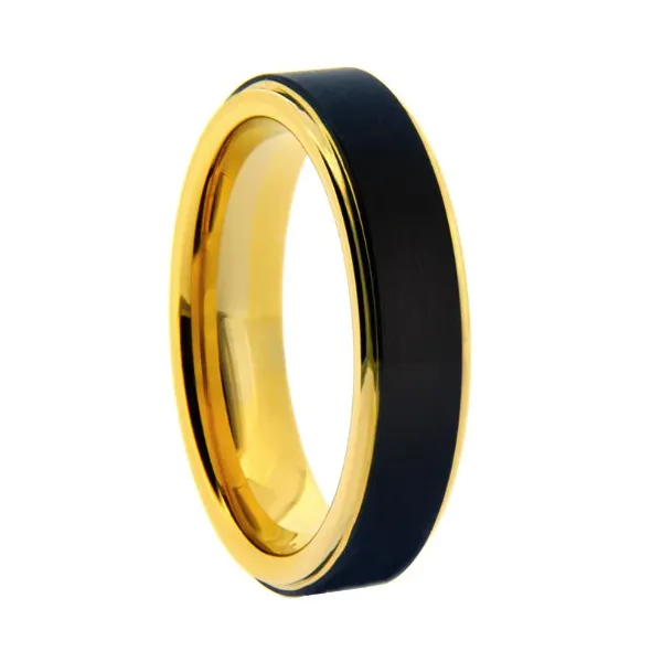 6mm Yellow Gold Plated Tungsten Band with Black Center Erickson Jewelers Iron Mountain, MI